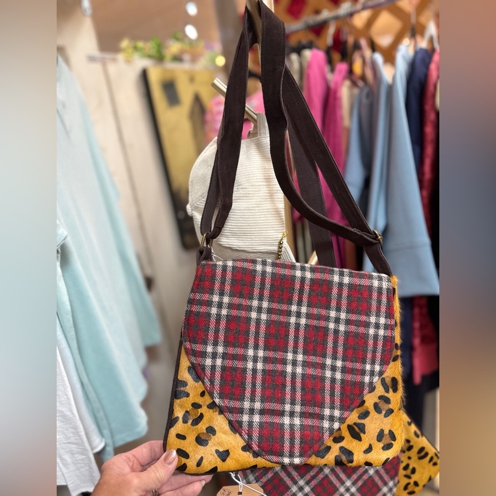 Panache Red Plaid and Leopard Crossbody Bag